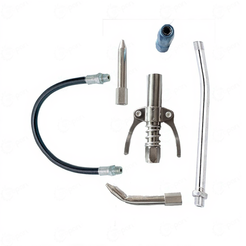 Hydraulic Double Hand Grease Coupler, With Steel And Rubber Grease Pipe Grease Adaptor With Bend & Straight Grease Nipple, Compatible with All Grease Guns 1/8 inch