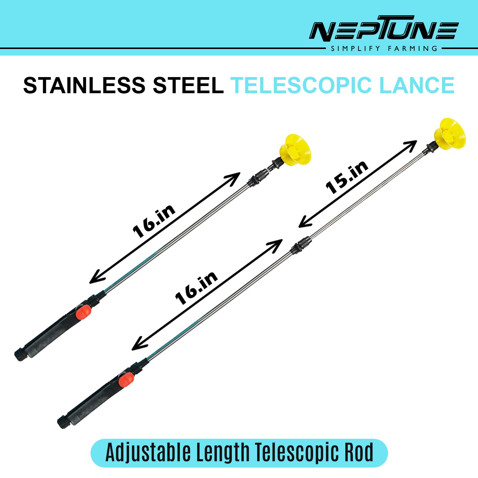 Neptune Simplify Farming NF-02 Manual Knapsack Sprayer | Hand-Operated High-Pressure Pump | 16L Tank Capacity | Telescopic Lance with 3 Nozzles | Ideal for Farming, Gardening & Pesticide Spraying - Image 5