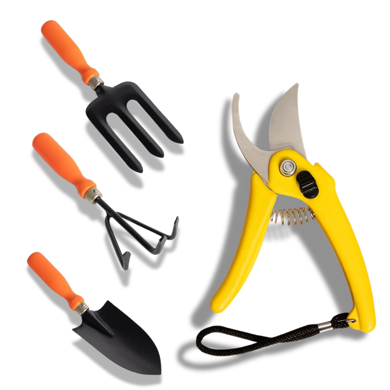 Ugaoo Gardening Tool Set 4 Pcs | Pruner Shears, Hand Cultivator, Trowel & Fork | Durable Carbon Steel Garden Hand Tools for Home, Balcony & Outdoor Gardening