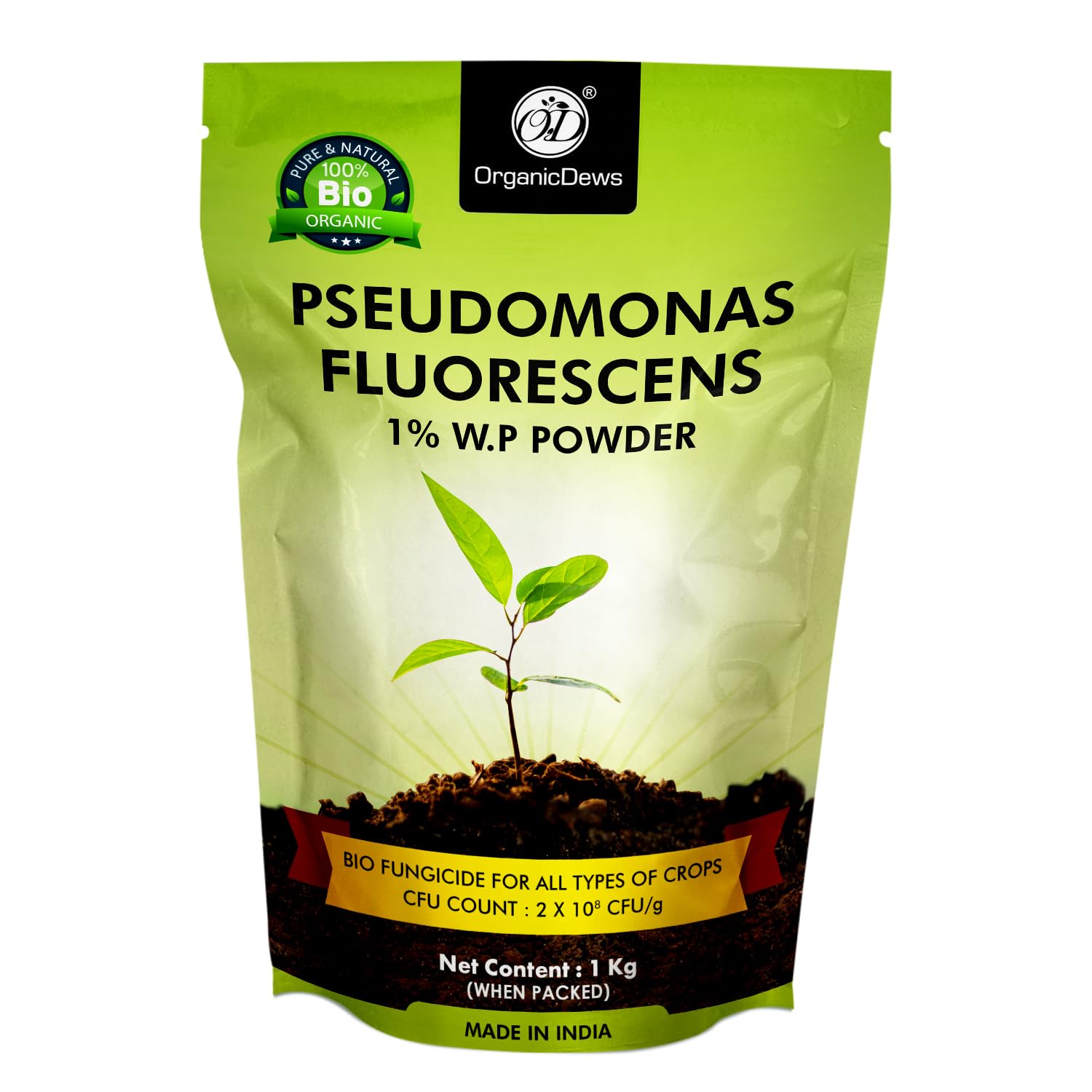 OrganicDews Pseudomonas Fluorescens Powder(2x10^8 CFU/g) (1 kg) for Seeds and Garden Plants - Against Root/Stem Rot, Wilt Fungal Dieases 1 kg