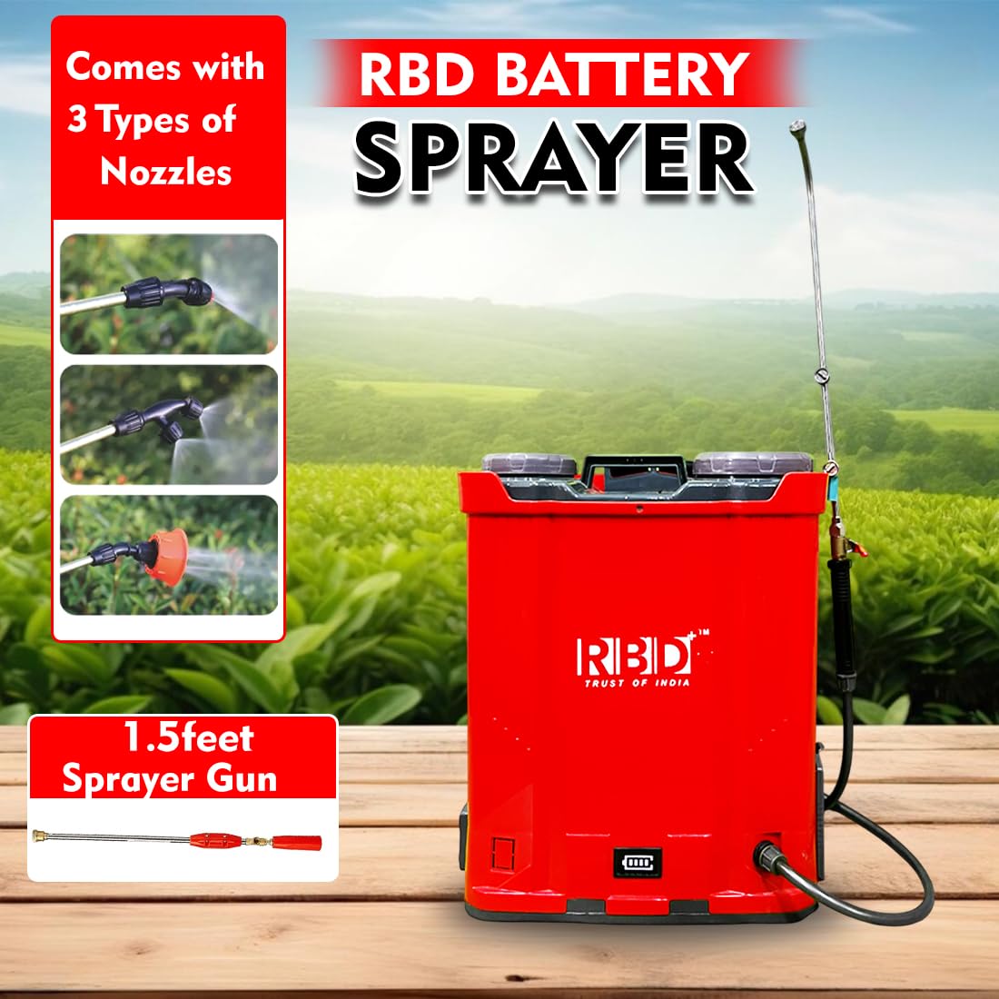 RBD 20 lit Double Motor Battery Sprayer | Heavy Duty Agricultural Spray Pump with Dry Lead Battery | 6 Months Warranty | High Pressure, 12V 12AH Battery Operated, for Farming & Gardening Use - Image 4