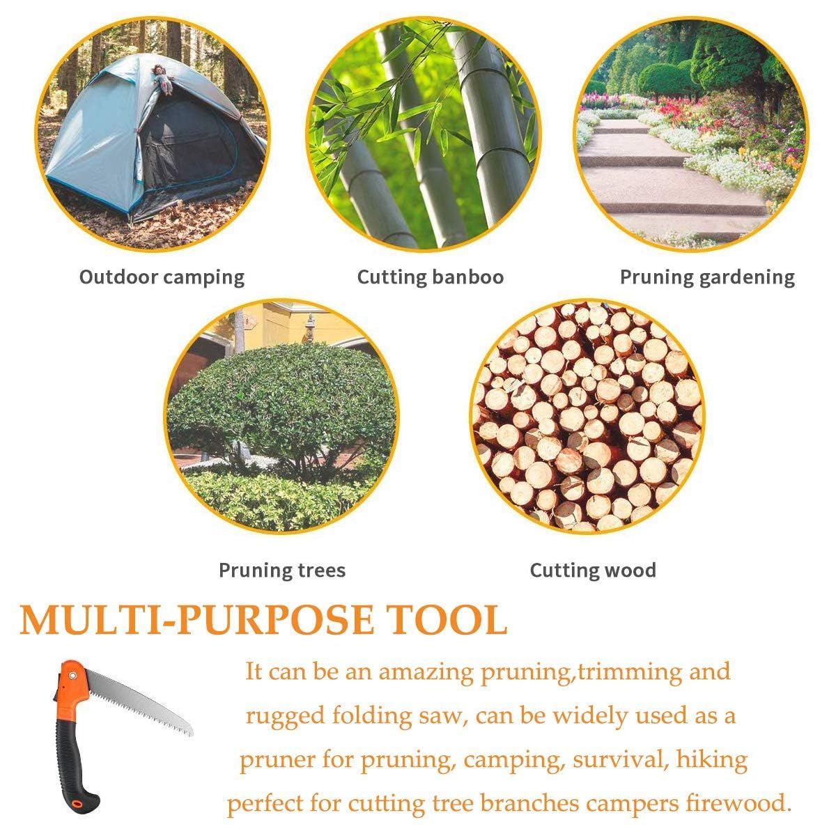 Veltrix 8-inch Folding Pruning Saw | Sharp Carbon Steel Blade for Tree Trimming & Wood Cutting | Compact Foldable Hand Saw with Safety Lock for Gardening, Camping, Survival, and Outdoor Use - Image 2