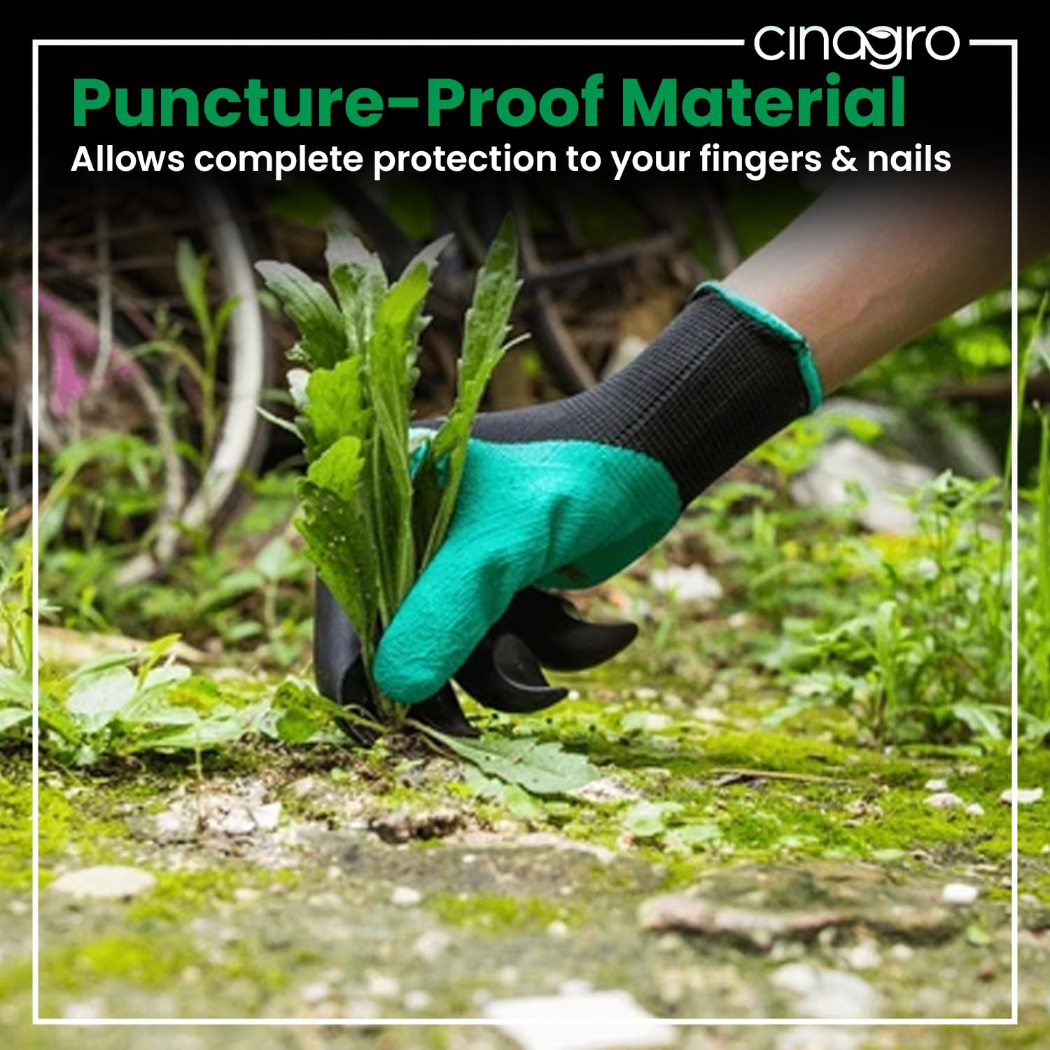 CINAGRO Heavy Duty Garden Claw Gloves with ABS Plastic Fingertips on Right Hand for Digging & Planting, Washable Protective Hand Gloves for Home Garden, Farming & Outdoor Use (Free Size, Green) - Image 3
