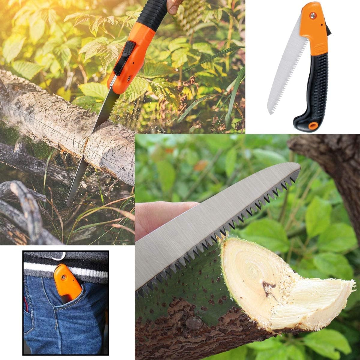 Veltrix 8-inch Folding Pruning Saw | Sharp Carbon Steel Blade for Tree Trimming & Wood Cutting | Compact Foldable Hand Saw with Safety Lock for Gardening, Camping, Survival, and Outdoor Use - Image 3