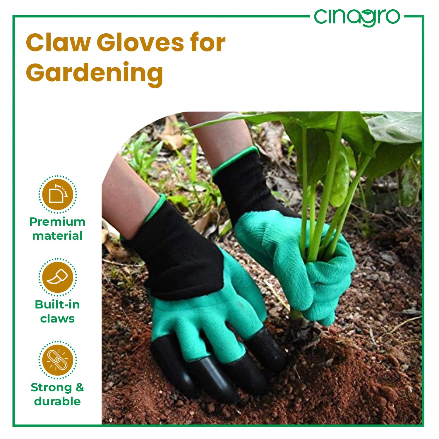 CINAGRO Heavy Duty Garden Claw Gloves with ABS Plastic Fingertips on Right Hand for Digging & Planting, Washable Protective Hand Gloves for Home Garden, Farming & Outdoor Use (Free Size, Green) - Image 8