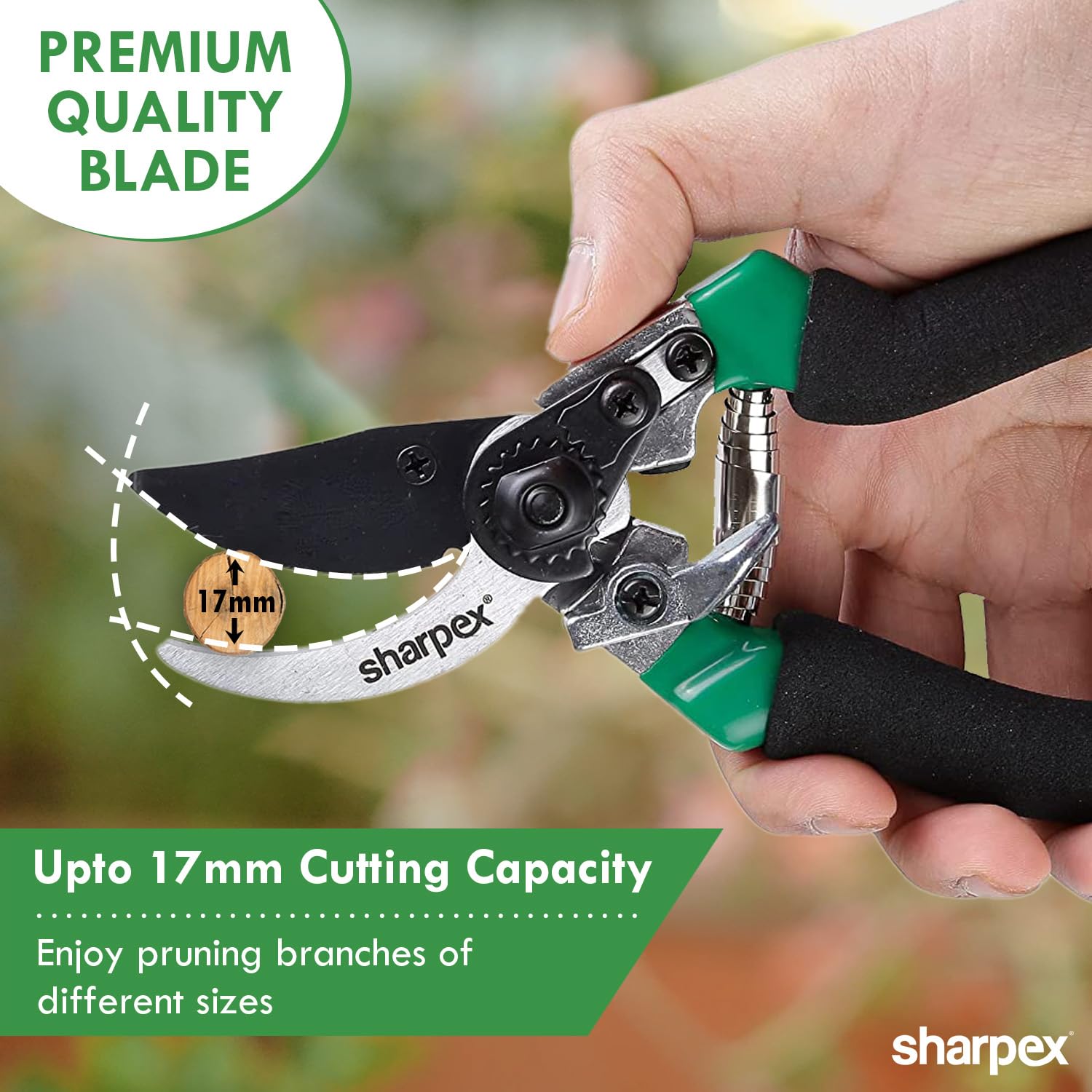 Sharpex Heavy-Duty Bypass Professional Pruning Shears Secateurs for Garden l High Carbon Steel Cutting Blade with Teflon Coating Smart ABS Lock for Safety Aluminium Die Casting Handle (Green) - Image 7