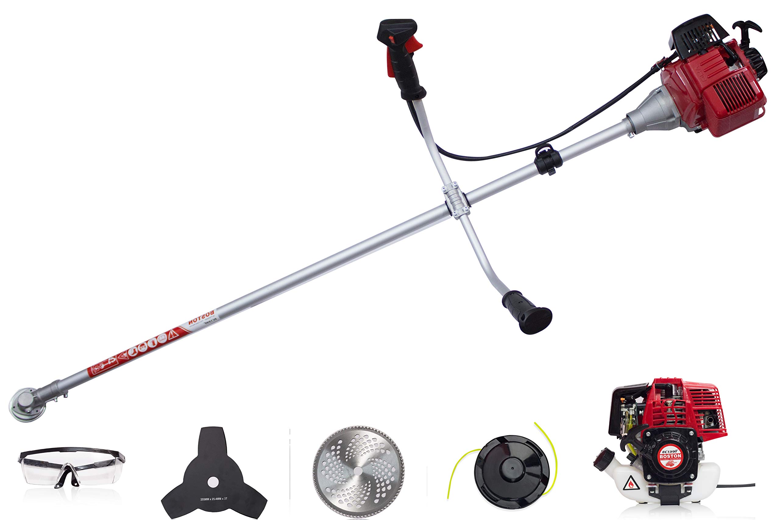 Boston International Brush Cutter 4 Stroke, Petrol Powered(Heavy Duty + Attachments) Bc-139F, Heavy Duty Brush Cutter