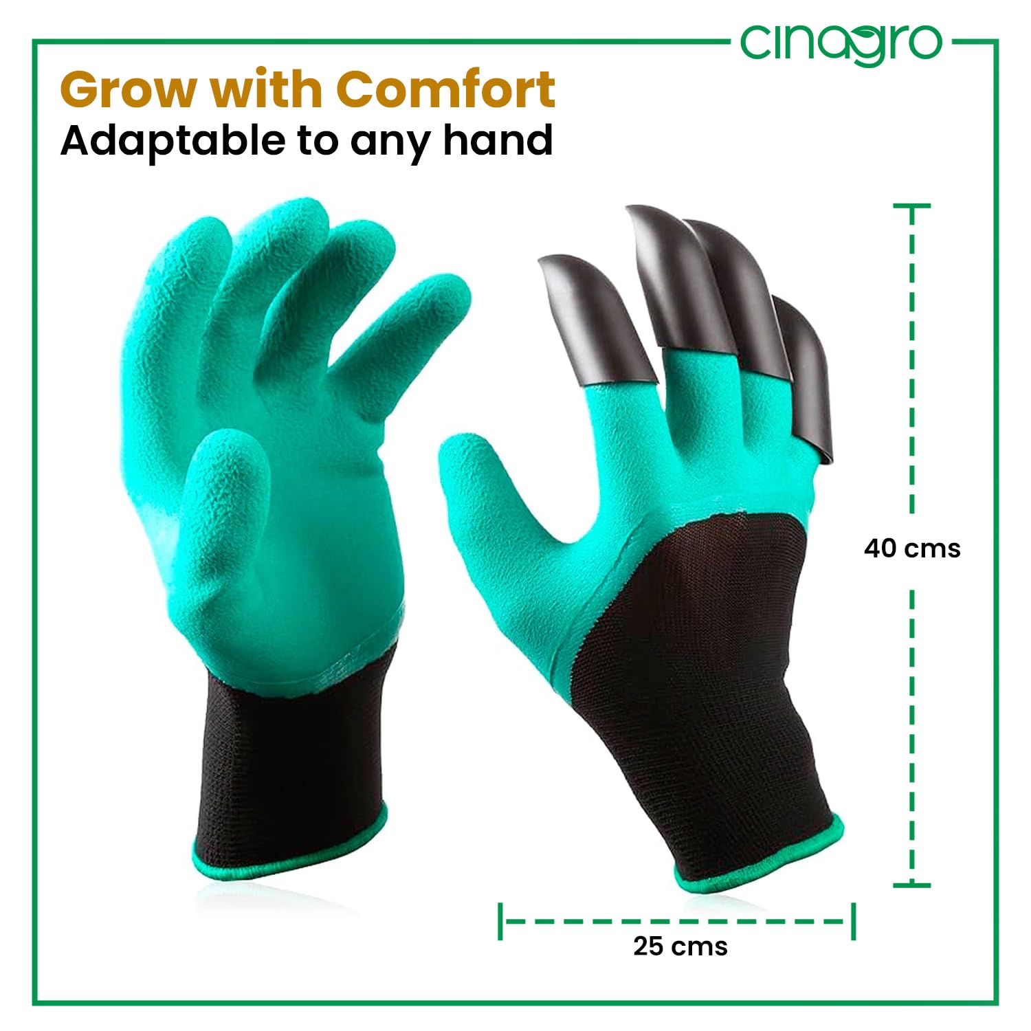 CINAGRO Heavy Duty Garden Claw Gloves with ABS Plastic Fingertips on Right Hand for Digging & Planting, Washable Protective Hand Gloves for Home Garden, Farming & Outdoor Use (Free Size, Green) - Image 6