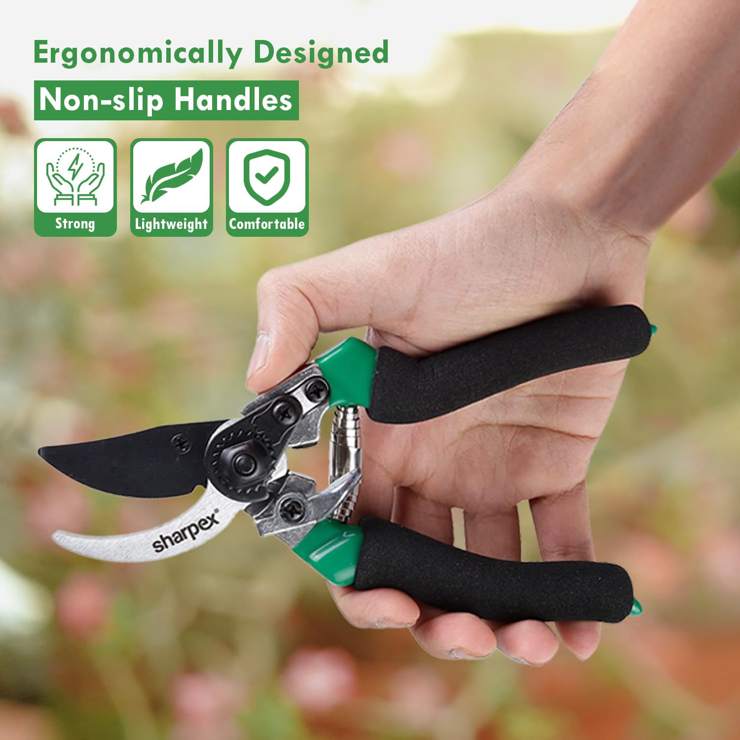 Sharpex Heavy-Duty Bypass Professional Pruning Shears Secateurs for Garden l High Carbon Steel Cutting Blade with Teflon Coating Smart ABS Lock for Safety Aluminium Die Casting Handle (Green) - Image 5
