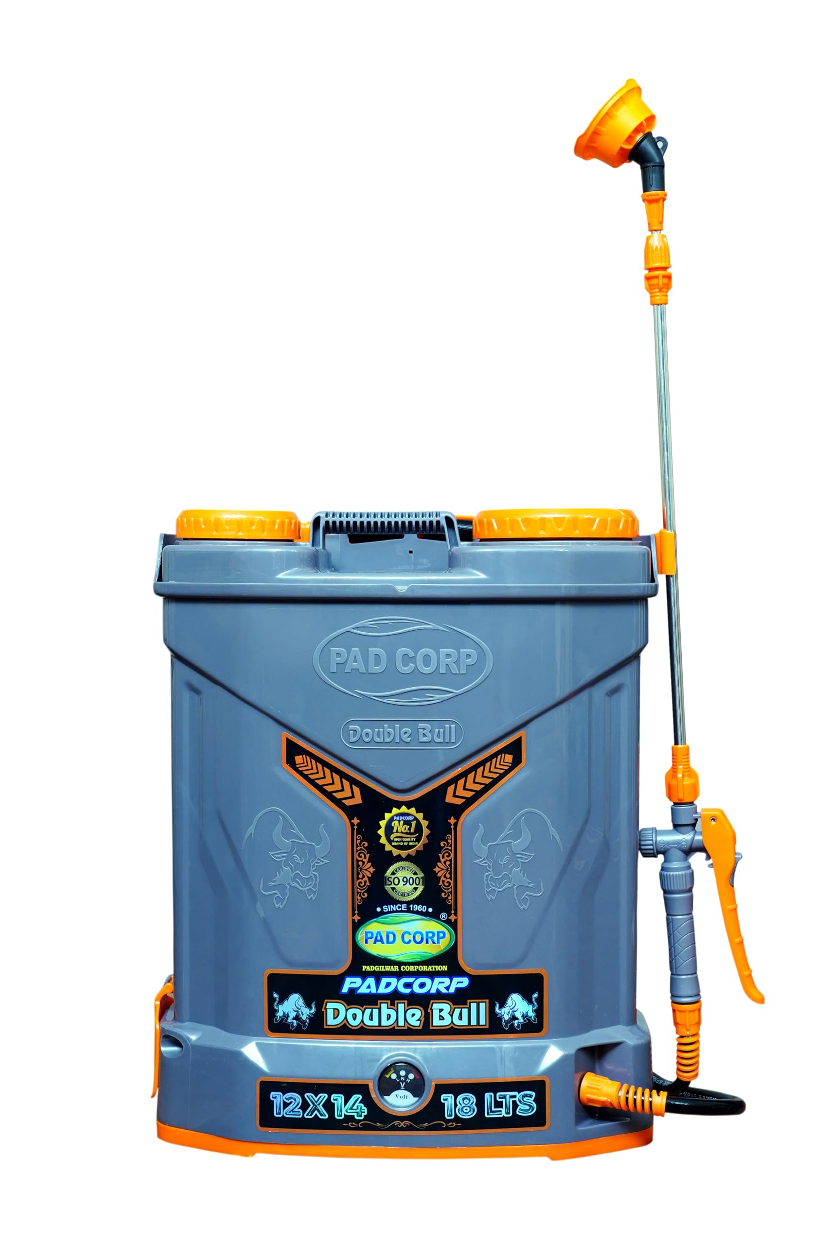 Pad Corp Double Bull Battery Sprayer, 18L Tank, 12Vx14AH Battery, Double Motor Sprayer, Use for Agriculture, Garden, and Pest Control, 2AH Fast Charger (Double Bull 12V 14AH)