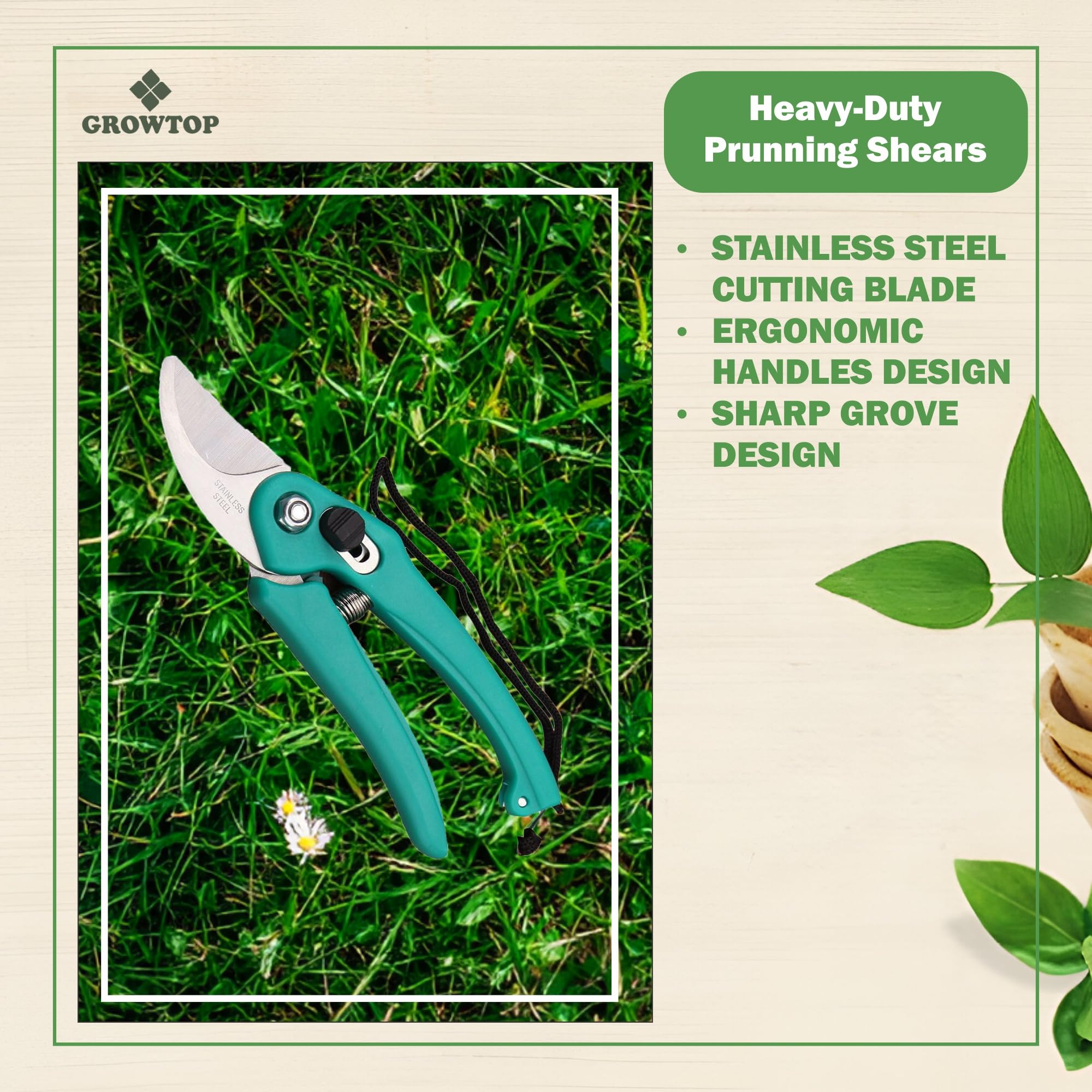 GROWTOP Garden Tool Set Combo with Flower Cutter Heavy Gardening Cut Tool with Garden Tool Set(Wooden Handle and Black Metal) (with Cutter) - Image 2