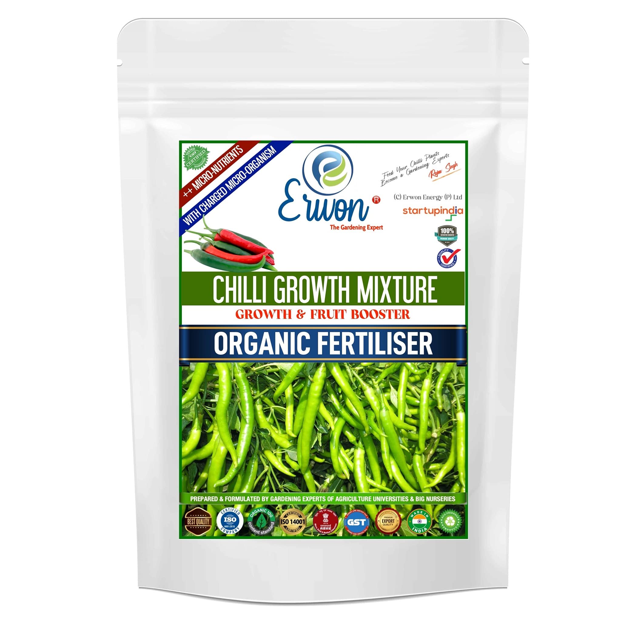 Erwon® Chilli Growth mix, Premium Essential Powerful Organic Fertilizer for Overall Growth of chilli, with Charged Micro-organism and ++ Micronutrients (900 gm)