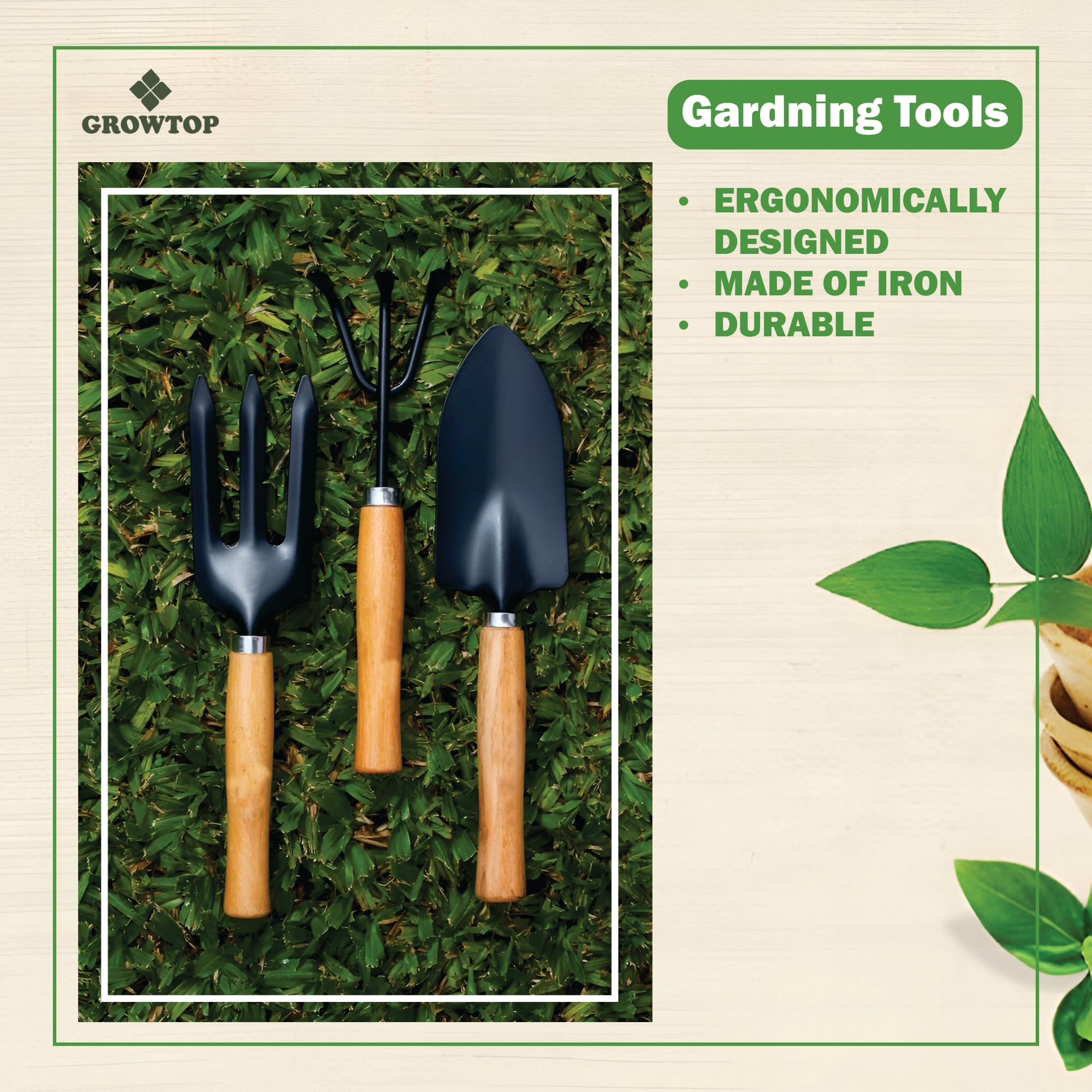 GROWTOP Garden Tool Set Combo with Flower Cutter Heavy Gardening Cut Tool with Garden Tool Set(Wooden Handle and Black Metal) (with Cutter) - Image 4