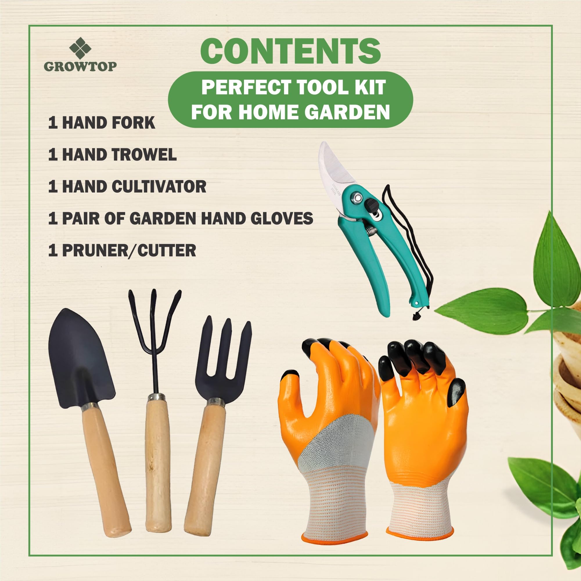 GROWTOP Garden Tool Set Combo with Flower Cutter Heavy Gardening Cut Tool with Garden Tool Set(Wooden Handle and Black Metal) (with Cutter) - Image 6