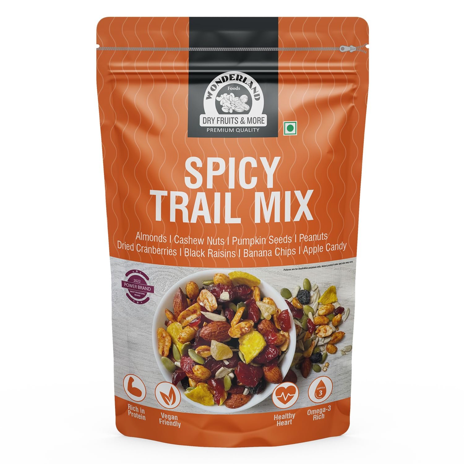 Wonderland Foods Spicy Trail Mix 200g | 6 in 1 Roasted Seasoning Flavoured Almond, Cashew, Banana Chips, Pumpkin Seeds, Cranberry and Black Raisins Party Pack