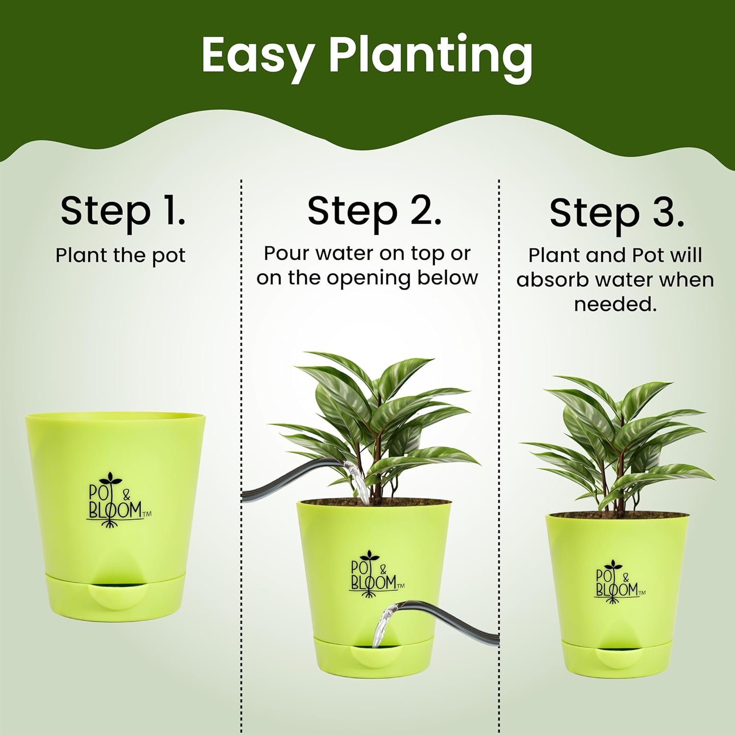 Pot and Bloom 4-Inch Self-Watering Pots, Set of 5, White, Red, Green, Yellow, Brown - Image 3