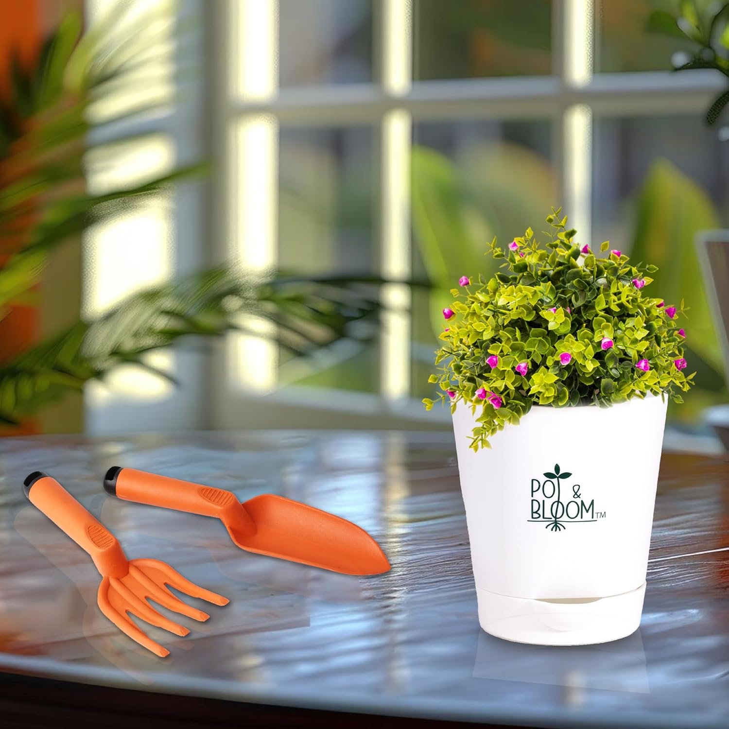 Pot and Bloom 4-Inch Self-Watering Pots, Set of 5, White, Red, Green, Yellow, Brown - Image 2